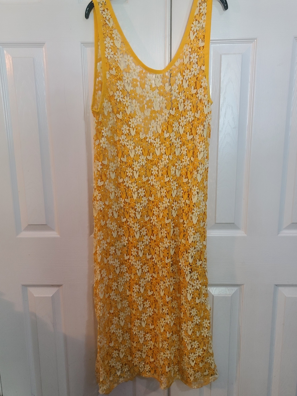 Yellow Floral Lace Sleeveless Dress